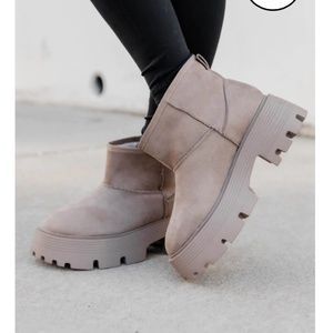 Kate Beige Suede Lug Ankle Bootie